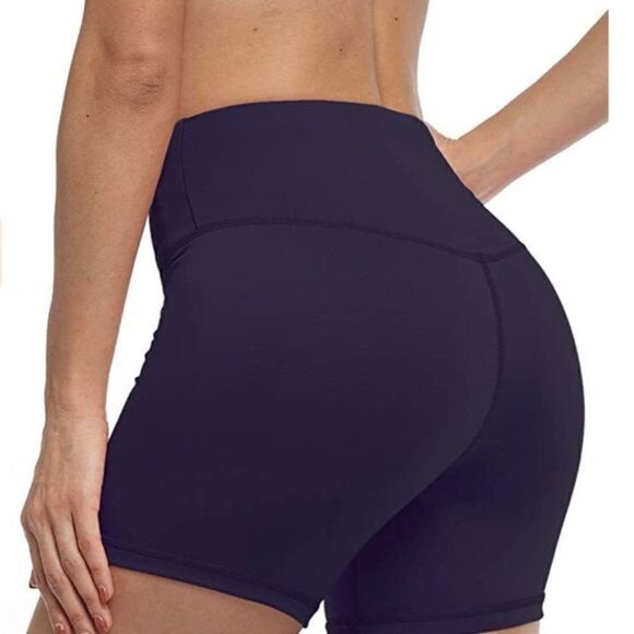 𝅺Women’s High Waist Workout Shorts purple L - Picture 1 of 5